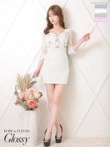 XS〜Lサイズあり【ROBE de FLEURS Glossy/ローブ・ド・フルール グロッシー】レース/ 七分袖/ 長袖/ 袖あり/ フラワーモチーフ/ タイト/ ミニドレス/ キャバドレス[OF2]