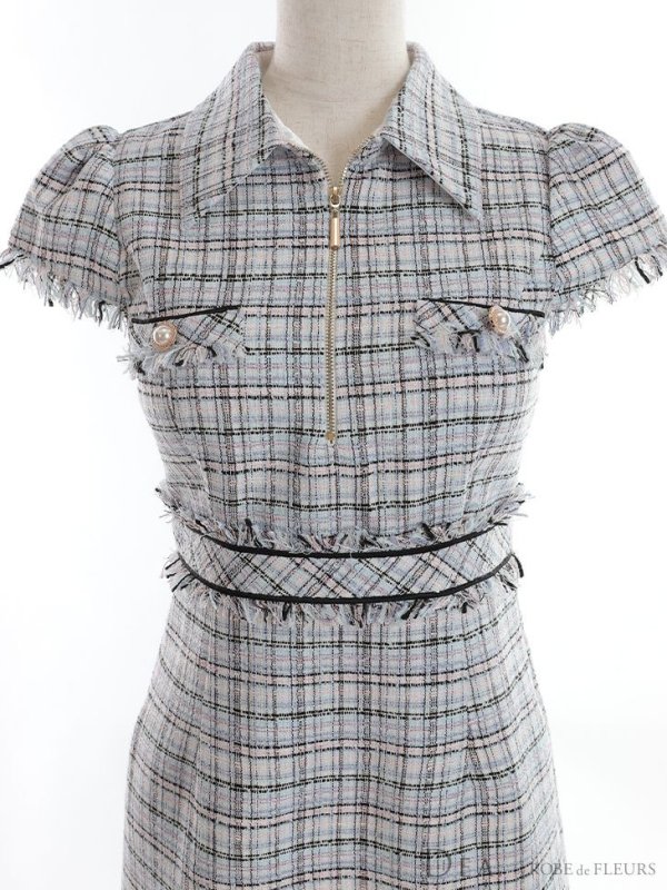 画像27: XS-Lサイズあり【DEA./ディア】ジッパー/ 襟付き/ 半袖/ 袖あり/ スプリングツイード/ タイト/ ミニドレス/ キャバドレス【OF08】