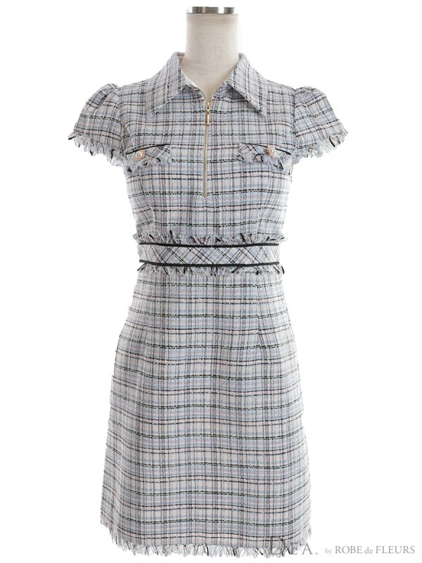 画像29: XS-Lサイズあり【DEA./ディア】ジッパー/ 襟付き/ 半袖/ 袖あり/ スプリングツイード/ タイト/ ミニドレス/ キャバドレス【OF08】