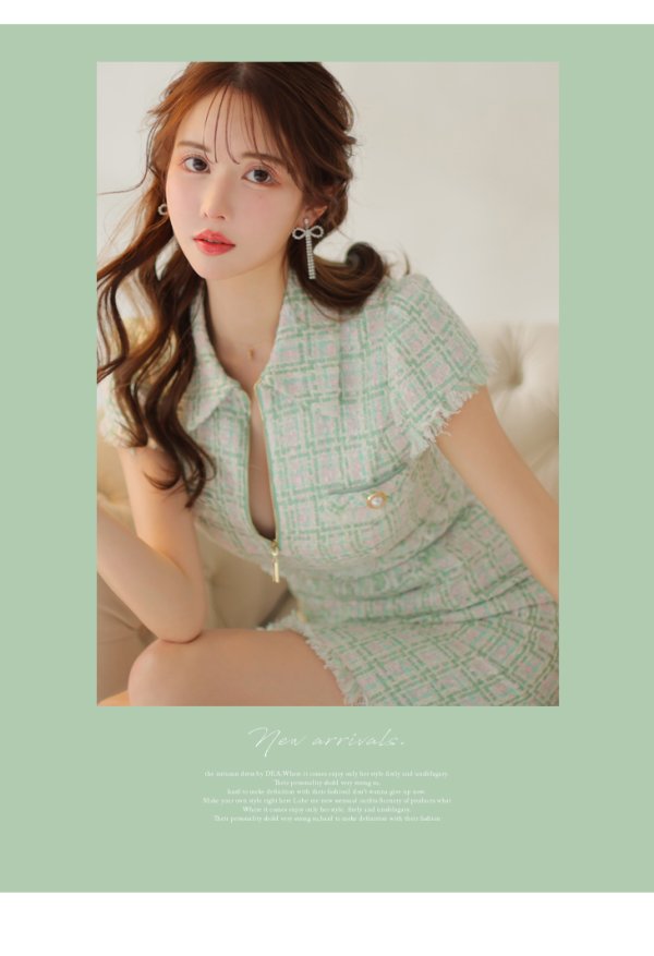 画像14: XS-Lサイズあり【DEA./ディア】ジッパー/ 襟付き/ 半袖/ 袖あり/ スプリングツイード/ タイト/ ミニドレス/ キャバドレス【OF08】