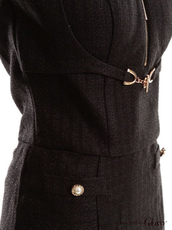 画像14: XSサイズあり【Glossy/グロッシー】スプリングツイード/ ジップ/ フロントロックデザイン/ セットアップ/ タイト/ ミニドレス/ キャバドレス【HC02】