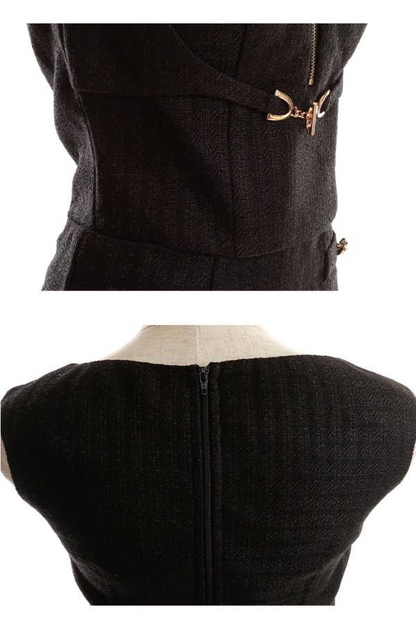 画像17: XSサイズあり【Glossy/グロッシー】スプリングツイード/ ジップ/ フロントロックデザイン/ セットアップ/ タイト/ ミニドレス/ キャバドレス【HC02】