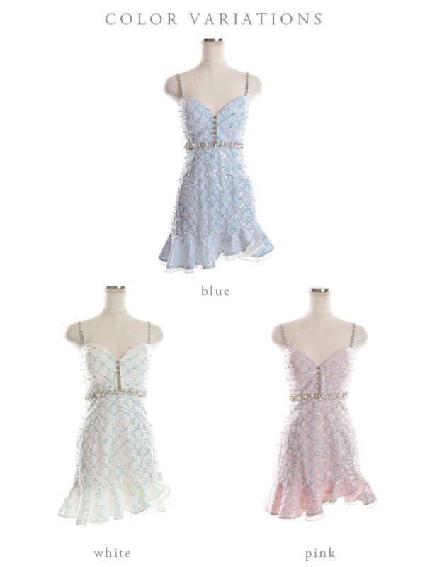 画像17: XSサイズあり【ROBE de FLEURS/ローブドフルール】スパンコール付きチュール/ アシンメトリー/ キャミソール/ フリル/ ミニドレス/ キャバドレス[OF08]