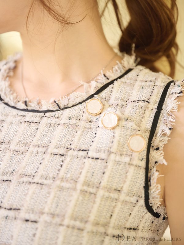 画像6: Lサイズあり【DEA./ディア】スプリングツイード/ フレア/ ミディ丈/ ひざ丈/ ミディアムドレス/ ワンピース/ キャバドレス【OF08】