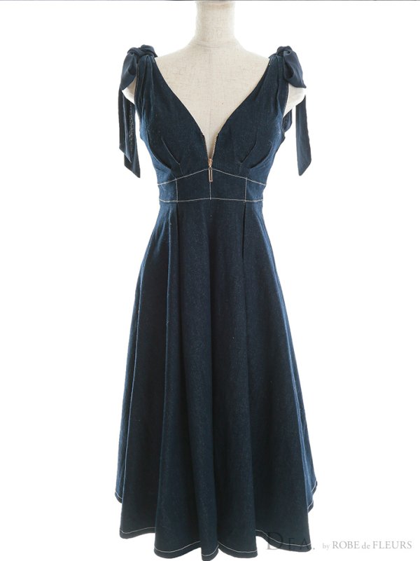 画像32: Lサイズあり【DEA./ディア】ショルダーリボン/ チュール/ フレア/ Aライン/ ストレッチ/ ミディアム丈/ ワンピース/ キャバドレス【OF08】