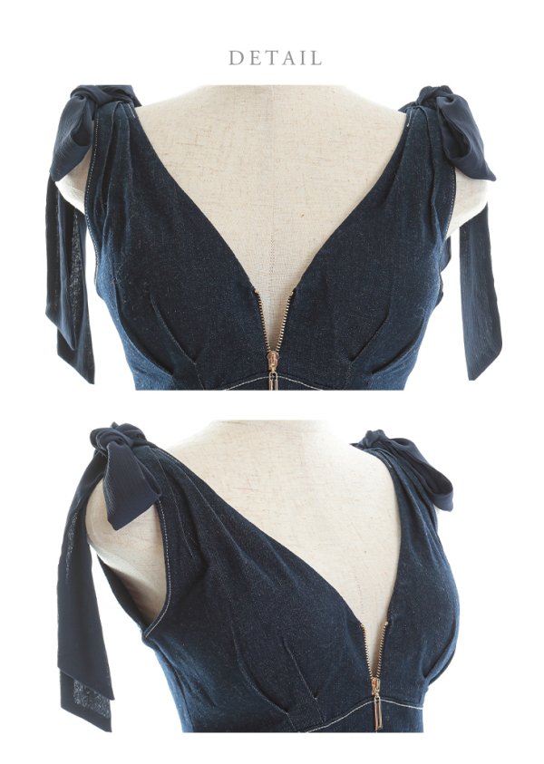 画像33: Lサイズあり【DEA./ディア】ショルダーリボン/ チュール/ フレア/ Aライン/ ストレッチ/ ミディアム丈/ ワンピース/ キャバドレス【OF08】