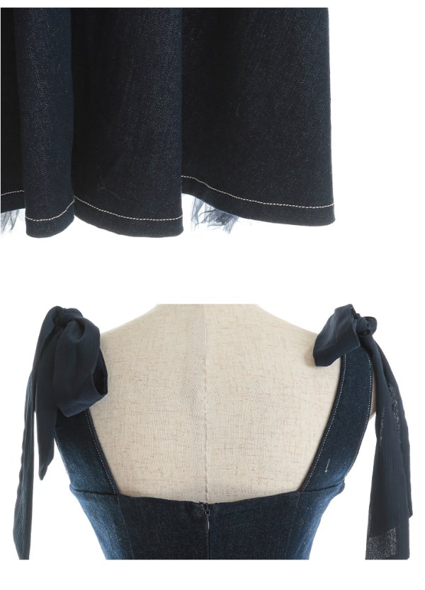 画像34: Lサイズあり【DEA./ディア】ショルダーリボン/ チュール/ フレア/ Aライン/ ストレッチ/ ミディアム丈/ ワンピース/ キャバドレス【OF08】