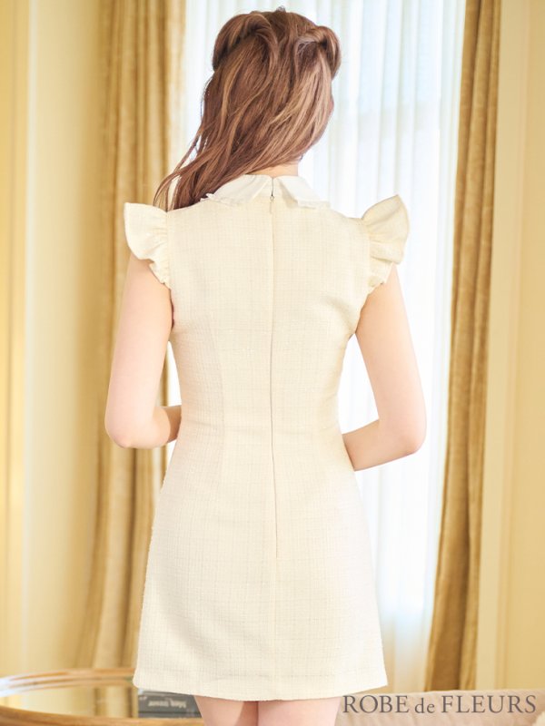 画像7: XSサイズあり【ROBE de FLEURS/ローブドフルール】ラメツイード/ リボン/ 襟付き/ フリル/ ワンピース/ ミニドレス/ キャバドレス[OF08]