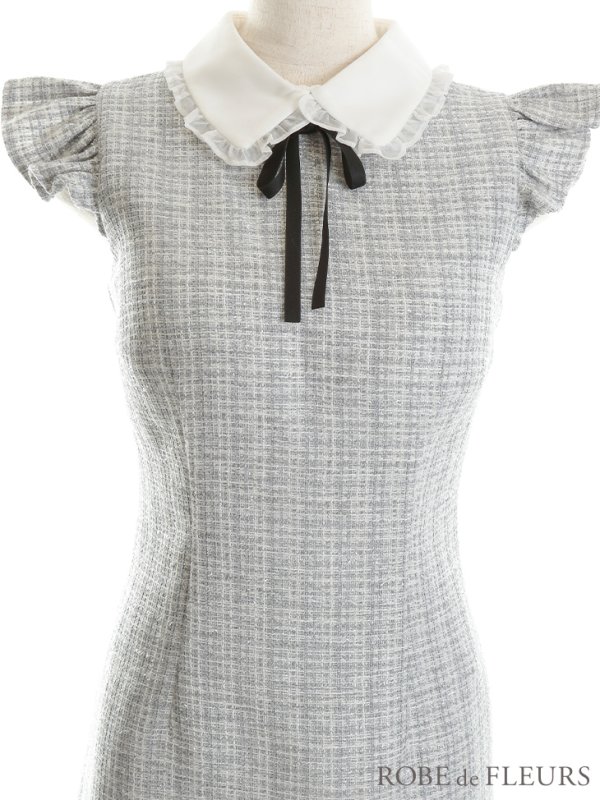画像13: XSサイズあり【ROBE de FLEURS/ローブドフルール】ラメツイード/ リボン/ 襟付き/ フリル/ ワンピース/ ミニドレス/ キャバドレス[OF08]