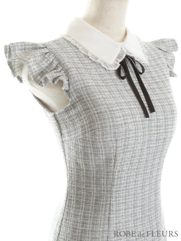 画像14: XSサイズあり【ROBE de FLEURS/ローブドフルール】ラメツイード/ リボン/ 襟付き/ フリル/ ワンピース/ ミニドレス/ キャバドレス[OF08]