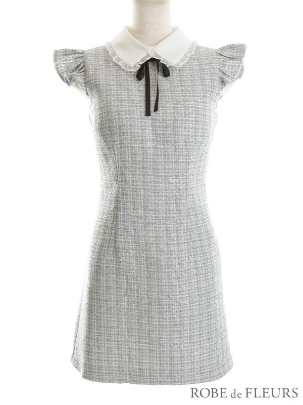 画像12: XSサイズあり【ROBE de FLEURS/ローブドフルール】ラメツイード/ リボン/ 襟付き/ フリル/ ワンピース/ ミニドレス/ キャバドレス[OF08]
