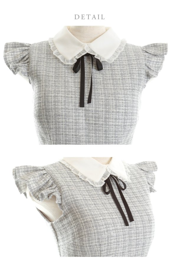 画像18: XSサイズあり【ROBE de FLEURS/ローブドフルール】ラメツイード/ リボン/ 襟付き/ フリル/ ワンピース/ ミニドレス/ キャバドレス[OF08]