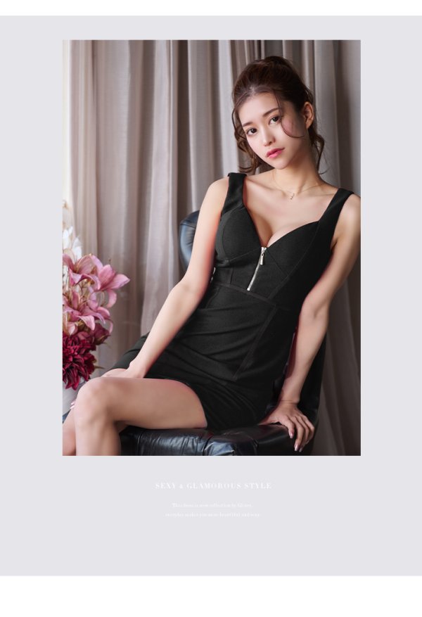 画像7: XSサイズあり【Glossy/グロッシー】バストジッパー/ ワンカラー/ ノースリーブ/ シンプル/ タイト/ ミニドレス/ キャバドレス【HC02】