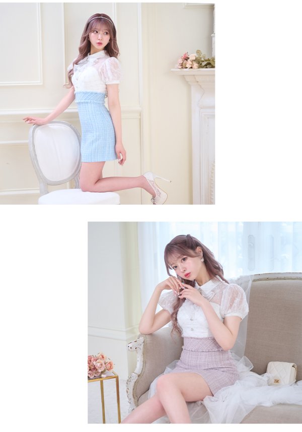 画像10: XSサイズあり【ROBE de FLEURS/ローブドフルール】パフスリーブ/ ラメツイード/ ビジュー/ 台形スカート/ ミニドレス/ キャバドレス[OF08]