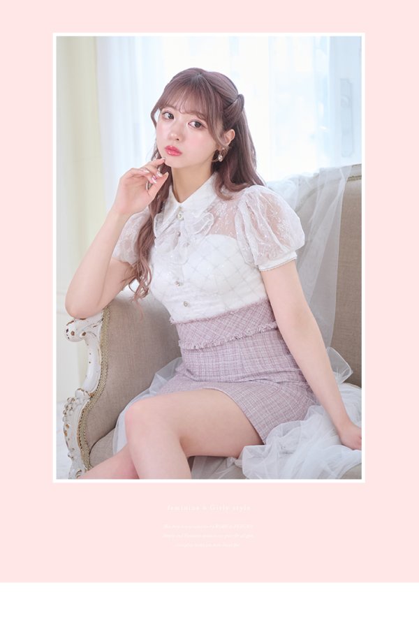 画像11: XSサイズあり【ROBE de FLEURS/ローブドフルール】パフスリーブ/ ラメツイード/ ビジュー/ 台形スカート/ ミニドレス/ キャバドレス[OF08]