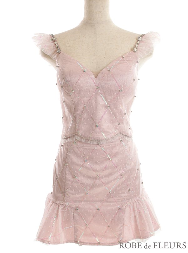 画像14: XSサイズあり【ROBE de FLEURS/ローブドフルール】スパンコール/ ドットチュール/ セットアップ/ノースリーブ/ フリル/ ミニドレス/ キャバドレス[OF08]