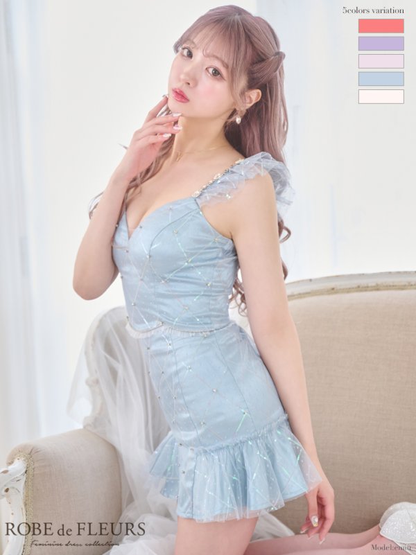 画像2: XSサイズあり【ROBE de FLEURS/ローブドフルール】スパンコール/ ドットチュール/ セットアップ/ノースリーブ/ フリル/ ミニドレス/ キャバドレス[OF2]