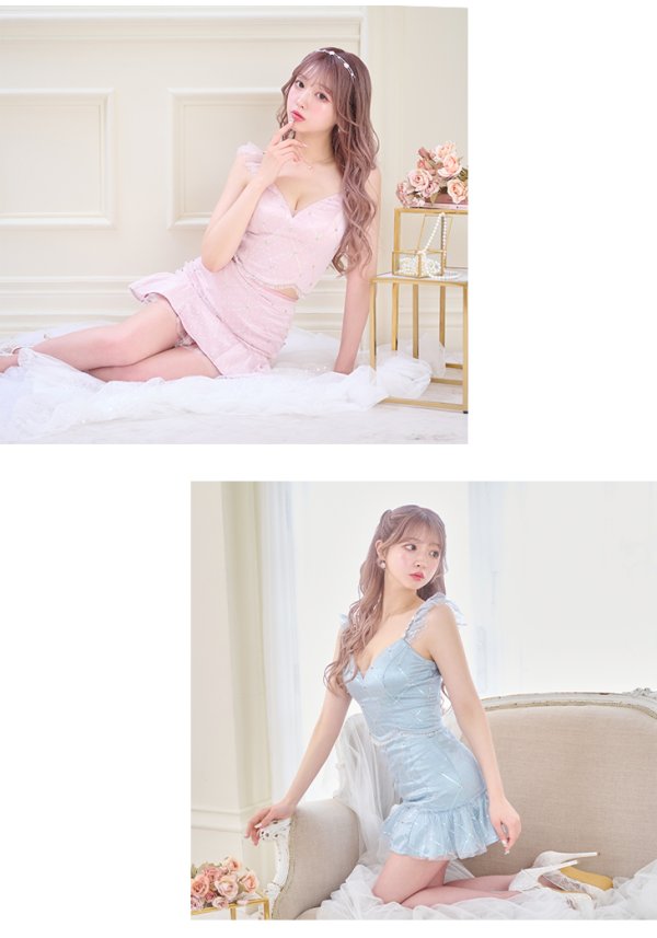 画像9: XSサイズあり【ROBE de FLEURS/ローブドフルール】スパンコール/ ドットチュール/ セットアップ/ノースリーブ/ フリル/ ミニドレス/ キャバドレス[OF08]