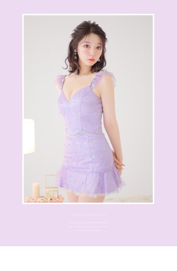 画像8: XSサイズあり【ROBE de FLEURS/ローブドフルール】スパンコール/ ドットチュール/ セットアップ/ノースリーブ/ フリル/ ミニドレス/ キャバドレス[OF08]