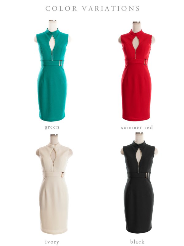 画像24: 即日発送【DEA/ディア】ベルト/ ジップ/ ノースリーブ/ タイト/ 膝丈/ ミディアムドレス/ キャバドレス【OF08】