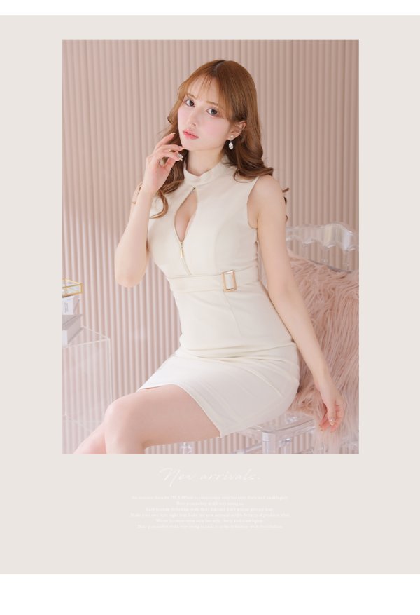 画像2: XS-Lサイズあり【DEA. by ROBE de FLEURS/ディアバイローブドフルール】ベルト/ ジップ/ ノースリーブ/ タイト/ 膝丈/ ミディアムドレス/ キャバドレス[OF2]