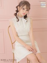 XS〜Lサイズあり【ROBE de FLEURS/ローブドフルール】レース/ ビジュー/ サマーツイード/ Aライン/ フレア/ ノースリーブ/ ミニドレス/ キャバドレス