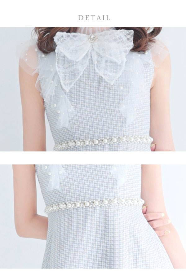 画像13: XS〜Lサイズあり【ROBE de FLEURS/ローブドフルール】レース/ ビジュー/ サマーツイード/ Aライン/ フレア/ ノースリーブ/ ミニドレス/ キャバドレス[OF08]