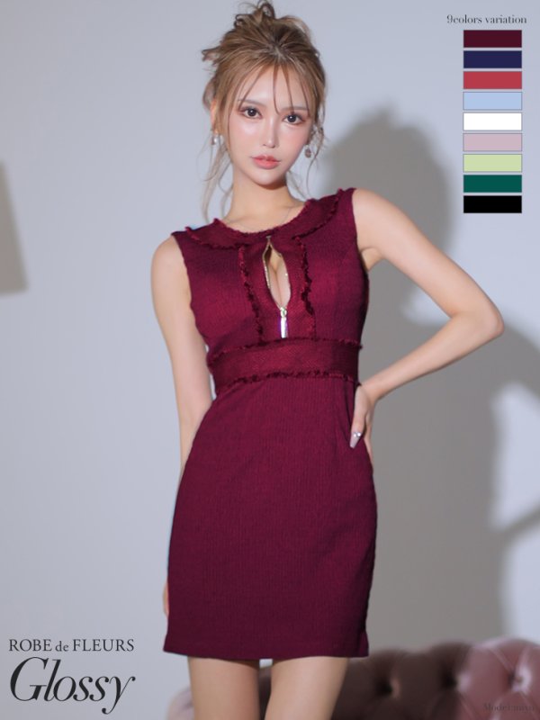 画像1: XSサイズあり【ROBE de FLEURS Glossy/ローブ・ド・フルール グロッシー】ジッパー/ シンプル/ ストレッチ/ ワンカラー/ ノースリーブ/ タイト/ ミニドレス/ キャバドレス[OF2]