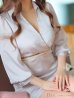 画像11: Lサイズあり【DEA. by ROBE de FLEURS/ディアバイローブドフルール】サテン/ ロングスリーブ/ 七分袖/ 長袖/ 袖あり/ ベルト付き/ 膝丈/ タイト/ ミディアムドレス/ キャバドレス[OF2]