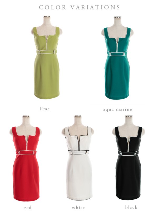 画像14: XS-Lサイズあり【DEA./ディア】 ジップ/ シンプル/ ワンカラー/ノースリーブ/ タイト/ ミディアムドレス/ キャバドレス【OF08】