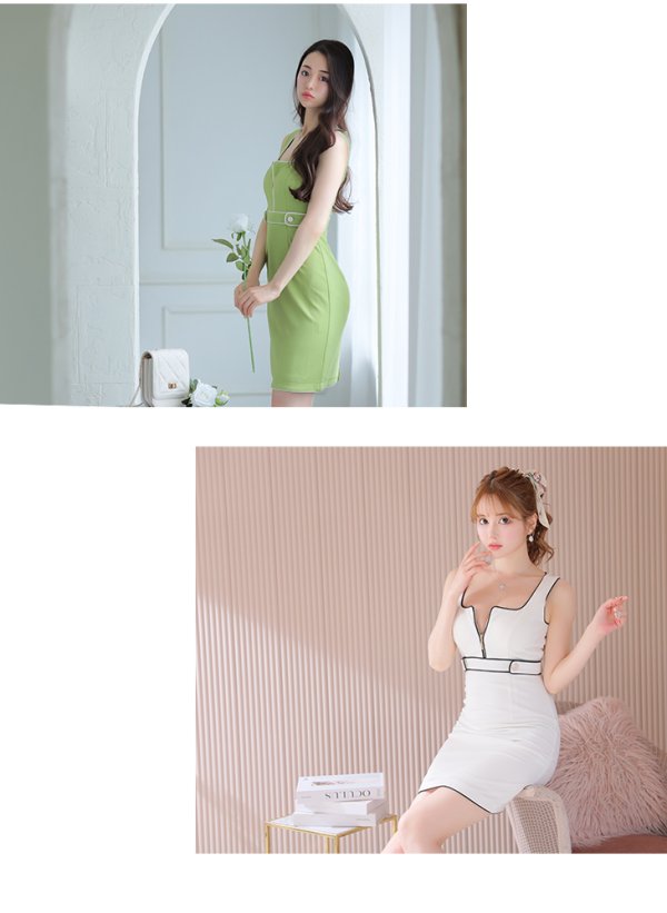 画像9: XS-Lサイズあり【DEA./ディア】 ジップ/ シンプル/ ワンカラー/ノースリーブ/ タイト/ ミディアムドレス/ キャバドレス【OF08】