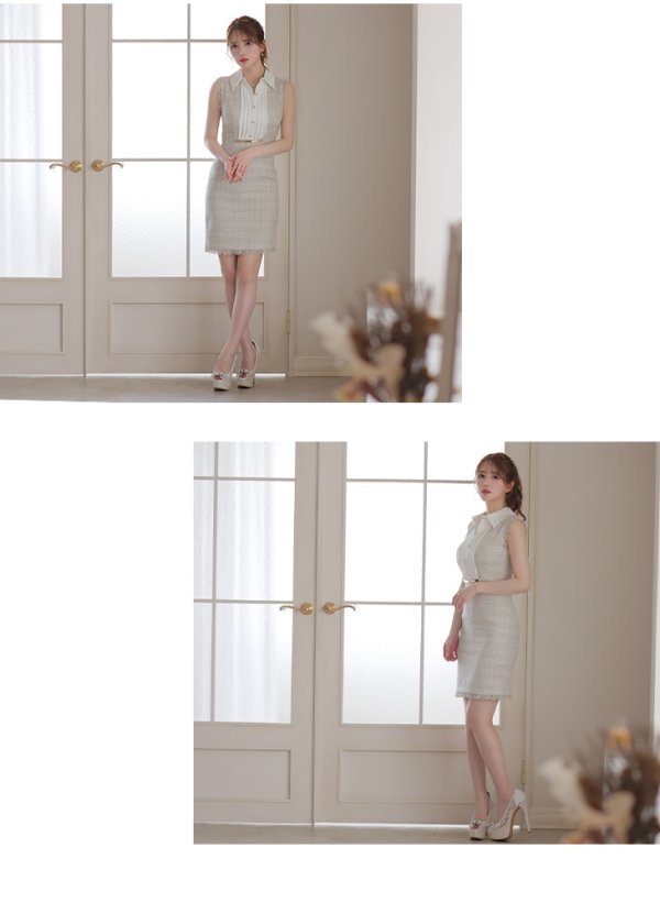 画像8: Lサイズあり【DEA./ディア】襟付き / ツイード/ ノースリーブ/ タイト/ ミニドレス/ キャバドレス【OF08】