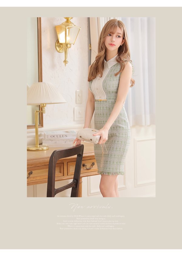 画像9: Lサイズあり【DEA./ディア】襟付き / ツイード/ ノースリーブ/ タイト/ ミニドレス/ キャバドレス【OF08】