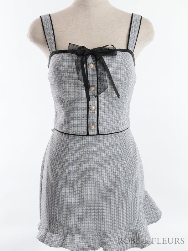 画像20: XS〜Lサイズあり【ROBE de FLEURS/ローブドフルール】 チュールリボン/ ツイード / ノースリーブ/ セットアップ/ ミニドレス/ キャバドレス[OF08]