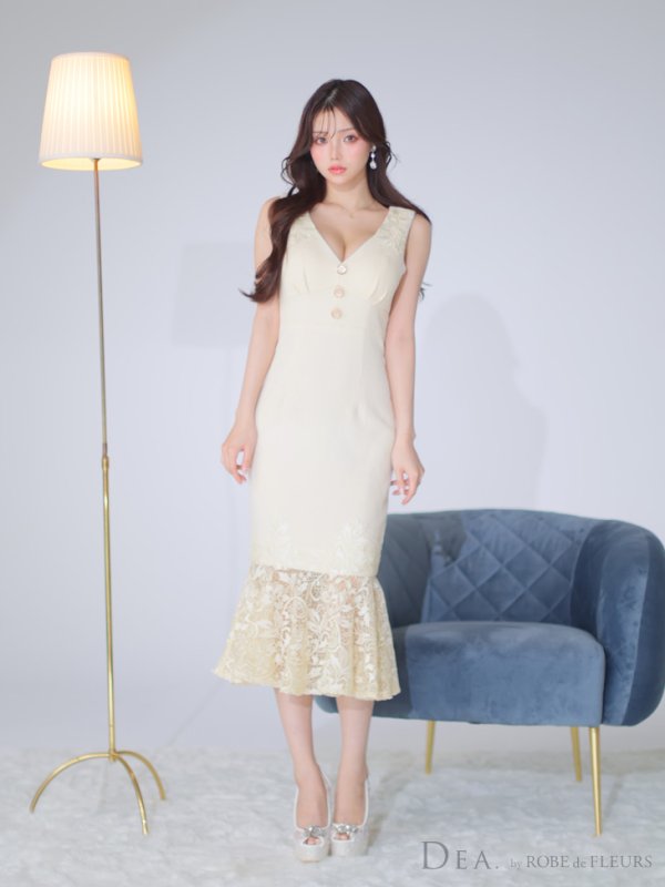 画像14: XS-Lサイズあり【DEA./ディア】マーメイド/ 裾レース/ ノースリーブ/ ワンカラー/ 膝丈/ ミディアムドレス/ キャバドレス【OF08】