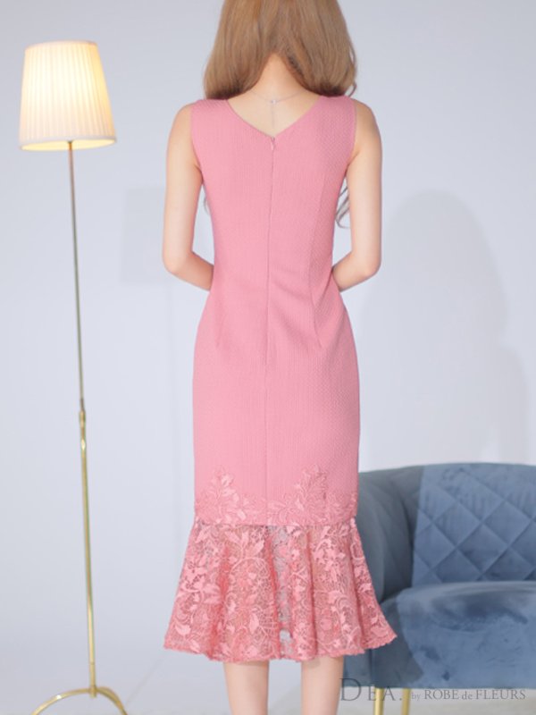 画像4: XS-Lサイズあり【DEA./ディア】マーメイド/ 裾レース/ ノースリーブ/ ワンカラー/ 膝丈/ ミディアムドレス/ キャバドレス【OF08】