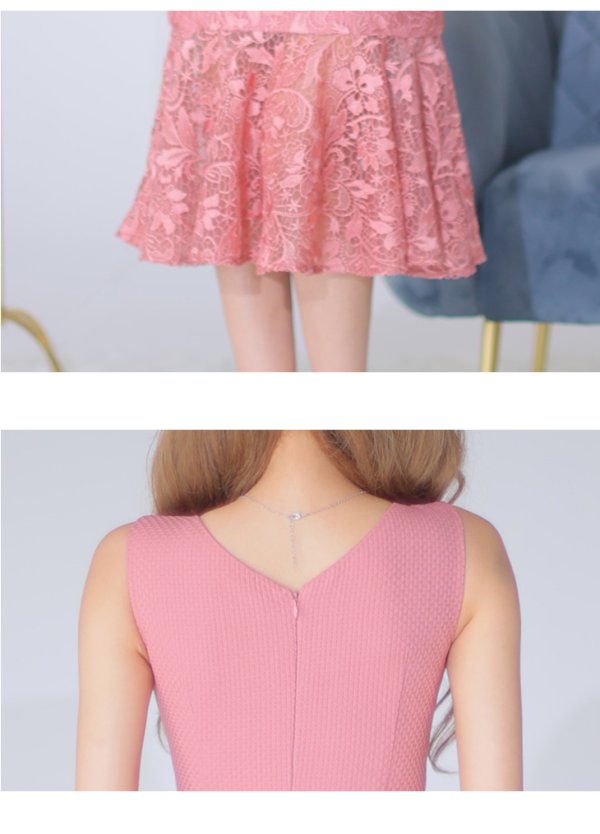 画像7: XS-Lサイズあり【DEA./ディア】マーメイド/ 裾レース/ ノースリーブ/ ワンカラー/ 膝丈/ ミディアムドレス/ キャバドレス【OF08】