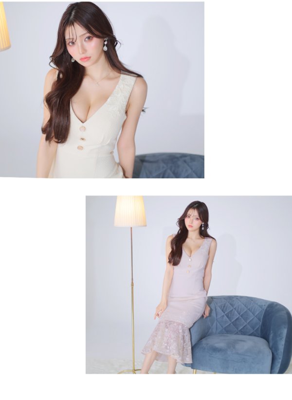 画像11: XS-Lサイズあり【DEA./ディア】マーメイド/ 裾レース/ ノースリーブ/ ワンカラー/ 膝丈/ ミディアムドレス/ キャバドレス【OF08】