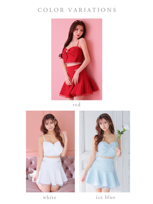 画像21: XSサイズあり【ROBE de FLEURS/ローブドフルール】フロントリボン/ セットアップ/ キャミソール/ ジャガード/ フレア/ ミニドレス/ キャバドレス[OF08]