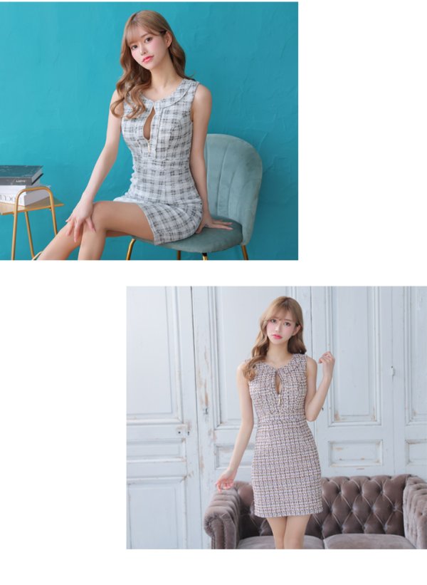 画像10: XS-Lサイズあり【Glossy/グロッシー】ツイード/ ジッパー/ シンプル/ ノースリーブ/ タイト/ ミニドレス/ キャバドレス【HC02】
