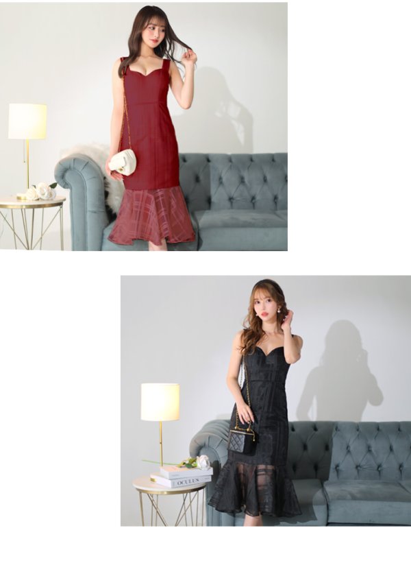 画像10: Lサイズあり【DEA./ディア】マーメイド/ サテン/ ノースリーブ/ チェック柄/ ワンピース/ ミモレ丈/ マキシ丈/ ミディアムドレス/ キャバドレス【OF08】