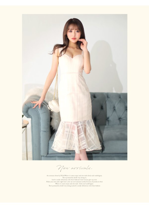 画像11: Lサイズあり【DEA./ディア】マーメイド/ サテン/ ノースリーブ/ チェック柄/ ワンピース/ ミモレ丈/ マキシ丈/ ミディアムドレス/ キャバドレス【OF08】