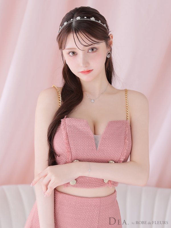 画像17: XSサイズあり【DEA./ディア】ダブルボタン/ ツイード/ フリンジ/ マーメイド/ セットアップ/ ミディアムドレス/ キャバドレス【OF08】