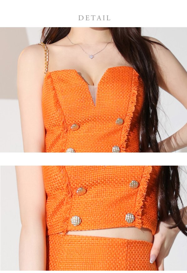 画像31: XSサイズあり【DEA./ディア】ダブルボタン/ ツイード/ フリンジ/ マーメイド/ セットアップ/ ミディアムドレス/ キャバドレス【OF08】