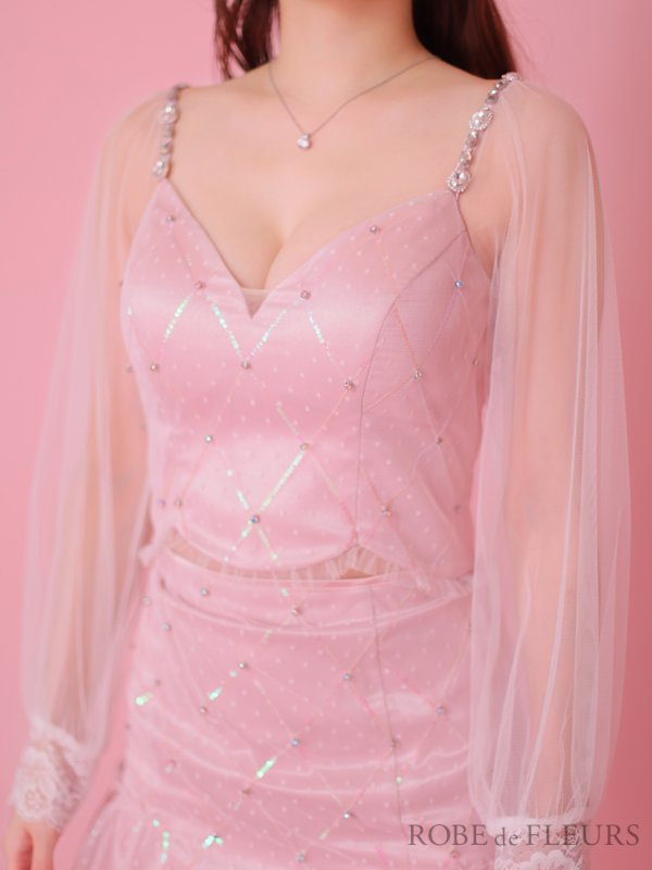 画像7: XSサイズあり【ROBE de FLEURS/ローブドフルール】スパンコール/ ドットチュール/ 袖あり/ 長袖/ セットアップ/ ビジュー/ フレア/ ミニドレス/ キャバドレス[OF08]