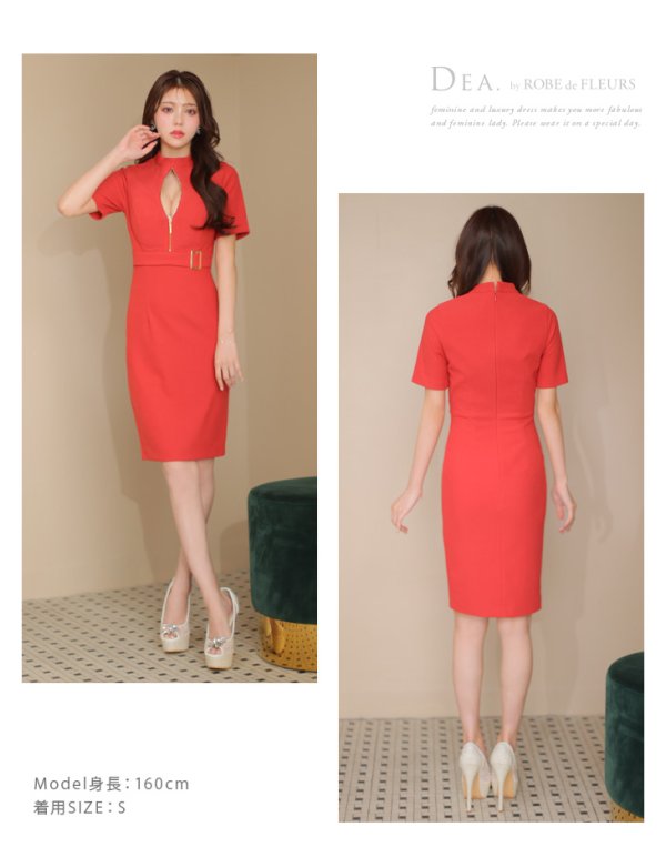 画像14: Lサイズあり【DEA./ディア】ベルト/ ジッパー/ 袖付き/ 半袖/ シンプル/ レディ/ ワンピース/ ミモレ丈/ マキシ丈/ ミディアムドレス/ キャバドレス【OF08】