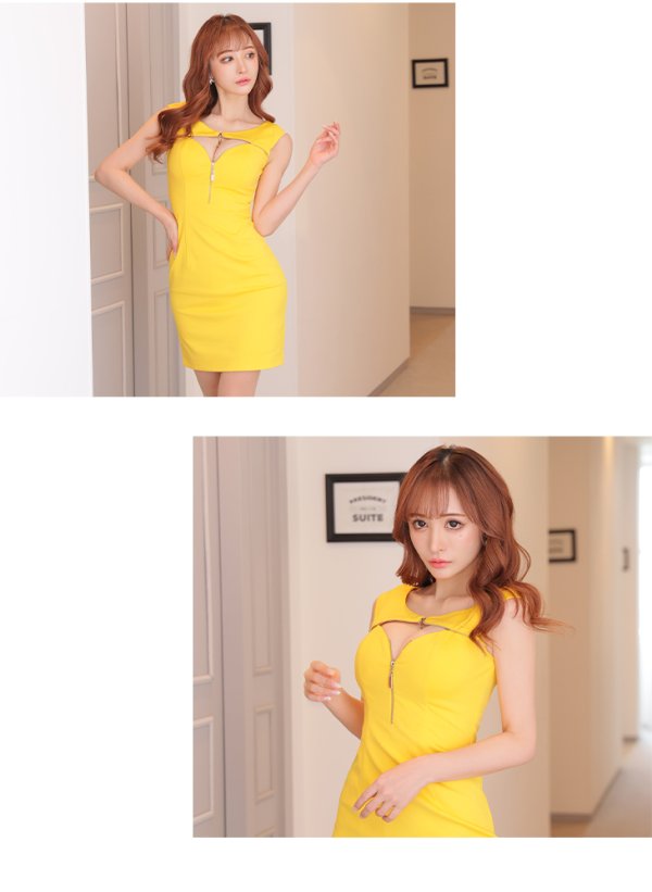 画像2: XSサイズあり☆【ROBE de FLEURS Glossy/ローブ・ド・フルール グロッシー】フロントジップ/ ZIP ワンカラー/ ストレッチ/ タイト/ ミニドレス/ キャバドレス[OF2]