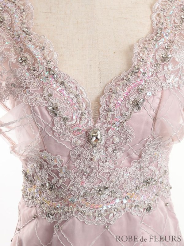 画像9: XSサイズあり【ROBE de FLEURS/ローブドフルール】ブロックチュール/ Vネック/ フリル袖/ シアー/ タイト/ ミニドレス/ キャバドレス[OF08]