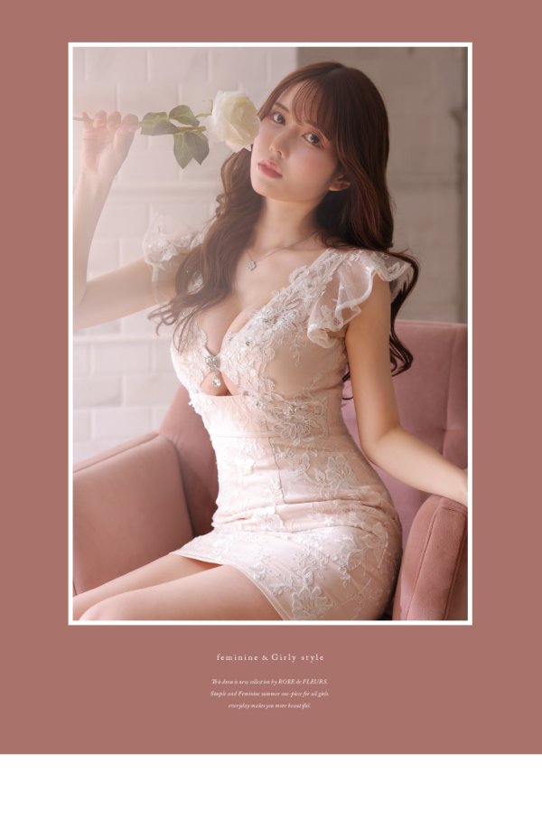 画像2: XSサイズあり【ROBE de FLEURS/ローブドフルール】フラワーレース/ 立体フラワー/ カットデザイン/ ビジュー/ タイト/ ミニドレス/ キャバドレス[OF2]