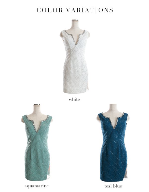 画像22: XSサイズあり【Glossy/グロッシー】ダイヤ柄/ スパンコール/ ビジュー/ スリットネック/ キーネック/ タイト/ ミニドレス/ キャバドレス【HC02】